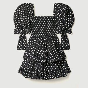 Black and White Polka Dot Dress with Puff Sleeves